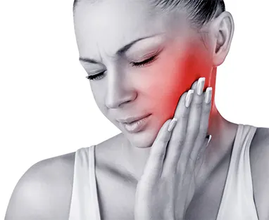 Patient holding her jaw due to dental pain